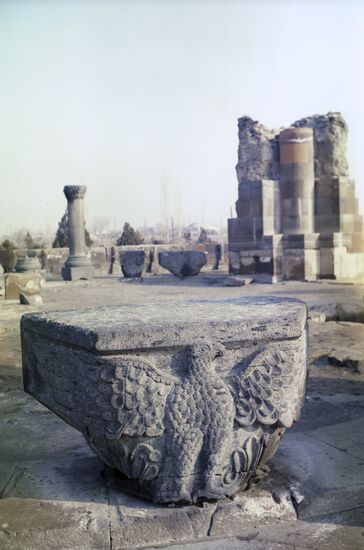 Carved eagle on column capital