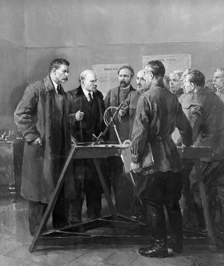 Vladimir Serov. "Vladimir Lenin and Maxim Gorky". Reproduction