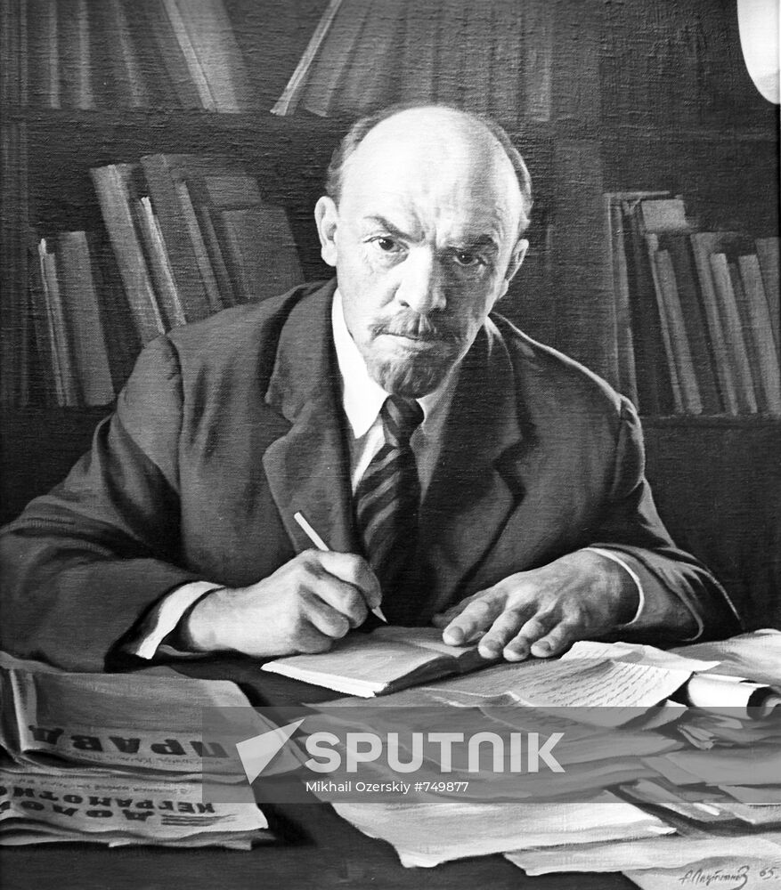 Reproduction of "Vladimir Lenin at work" by Aleksandr Laktionov