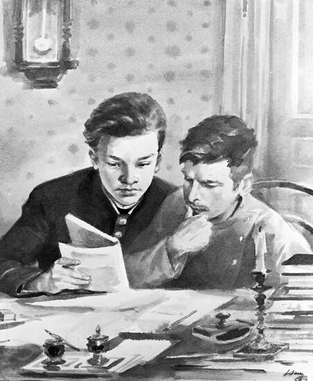 "Lesson", by Nikolai Zhukov. Reproduction
