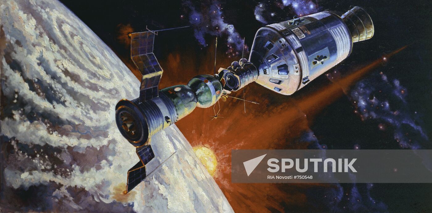 Reproduction of picture "Space station Soyuz - Apollo"