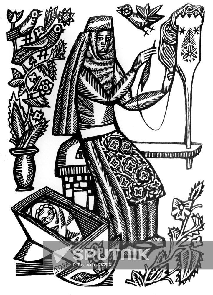 Reproduction of "Spinner" linocut