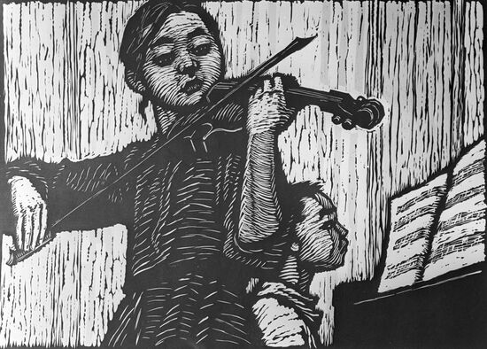 Linoleum engraving "Concert"