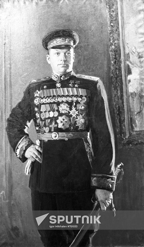 The reproduction of the portrait of Marshal of the Soviet Union Konstantin Rokosovsky
