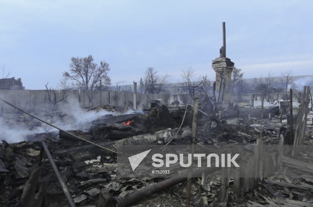 Aftermath of fire in village of Lapshinskaya, Volgograd Region