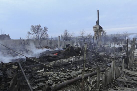 Aftermath of fire in village of Lapshinskaya, Volgograd Region