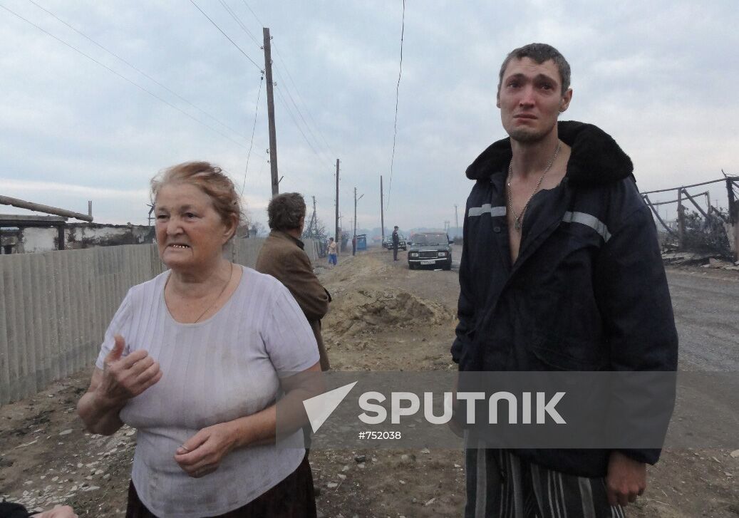 Aftermath of fire in village of Lapshinskaya, Volgograd Region