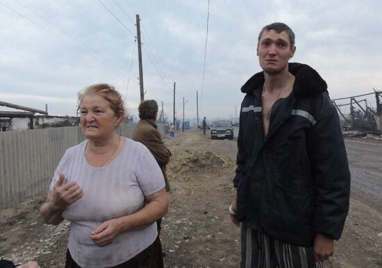 Aftermath of fire in village of Lapshinskaya, Volgograd Region
