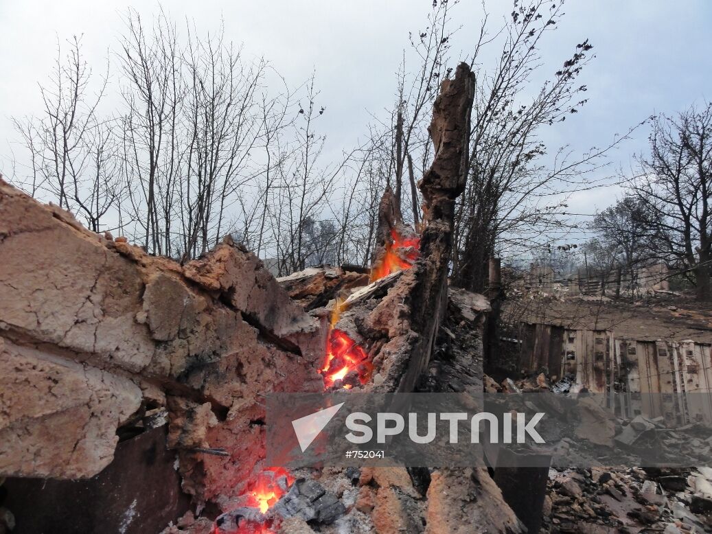 Aftermath of fire in village of Lapshinskaya, Volgograd Region