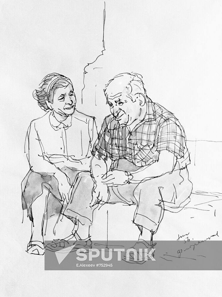 Nikolai Zhukov's drawing "Family Talk"