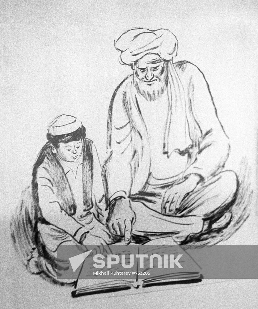 Drawing by Yuri Cherepanov "Grandfather and grandson"