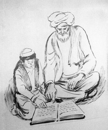 Drawing by Yuri Cherepanov "Grandfather and grandson"
