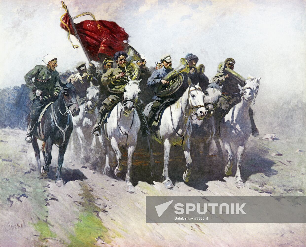 Picture "Trumpet-players of First Cavalry" by Mitrofan Grekov