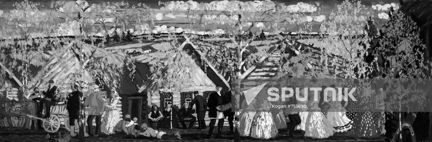 "Village Festival" by Boris Kustodiyev, reproduction