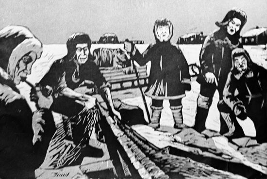 Linocut "Last fishing," by Ivan Machchasynov