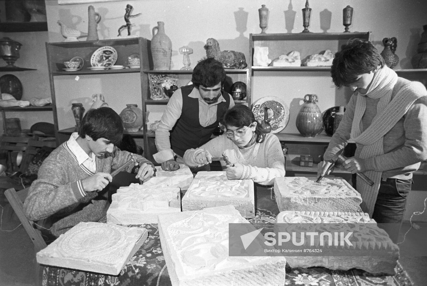 Future stone carvers at hands-on course