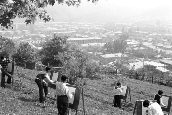 Young painters of art studio at the Palace of Young Pioneers