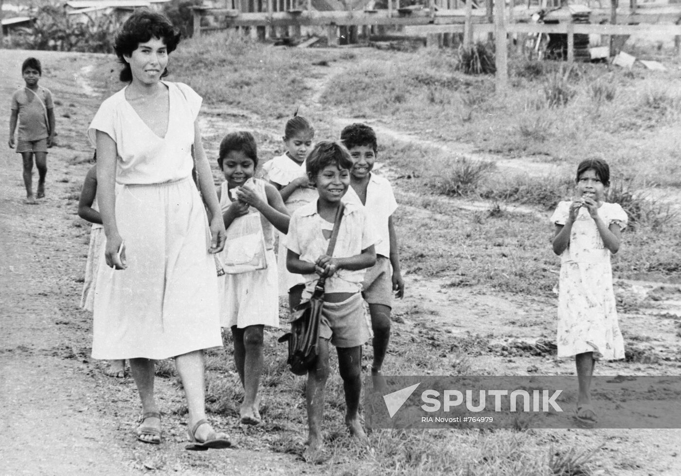 Rural teacher with her pupils