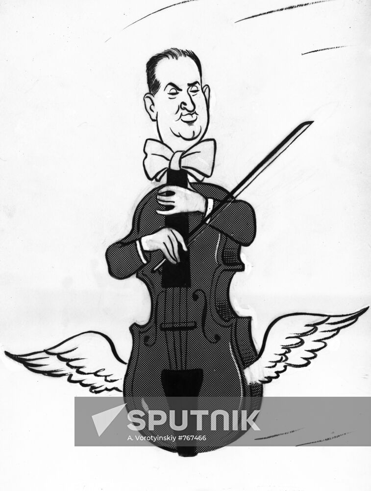 Caricature on artist David Oistrakh by painter Boris Yefimov