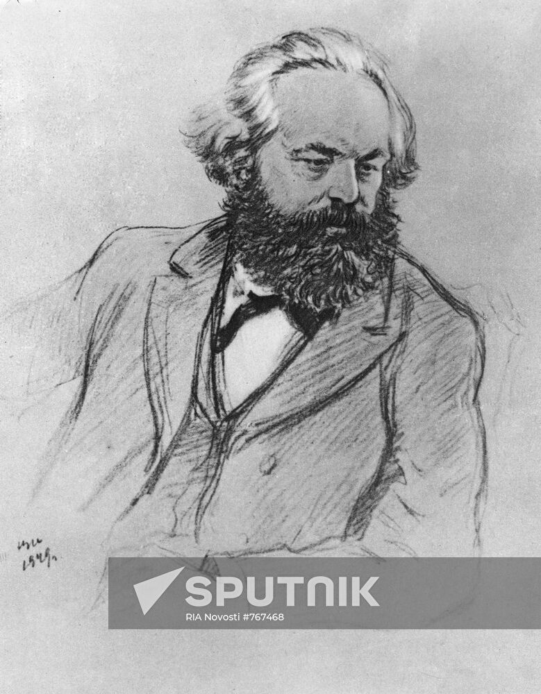 "Karl Marx (1850s)," drawing by Nikolai Zhukov