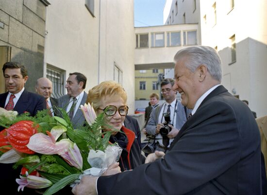 Boris Yeltsin wishing Galina Volchek