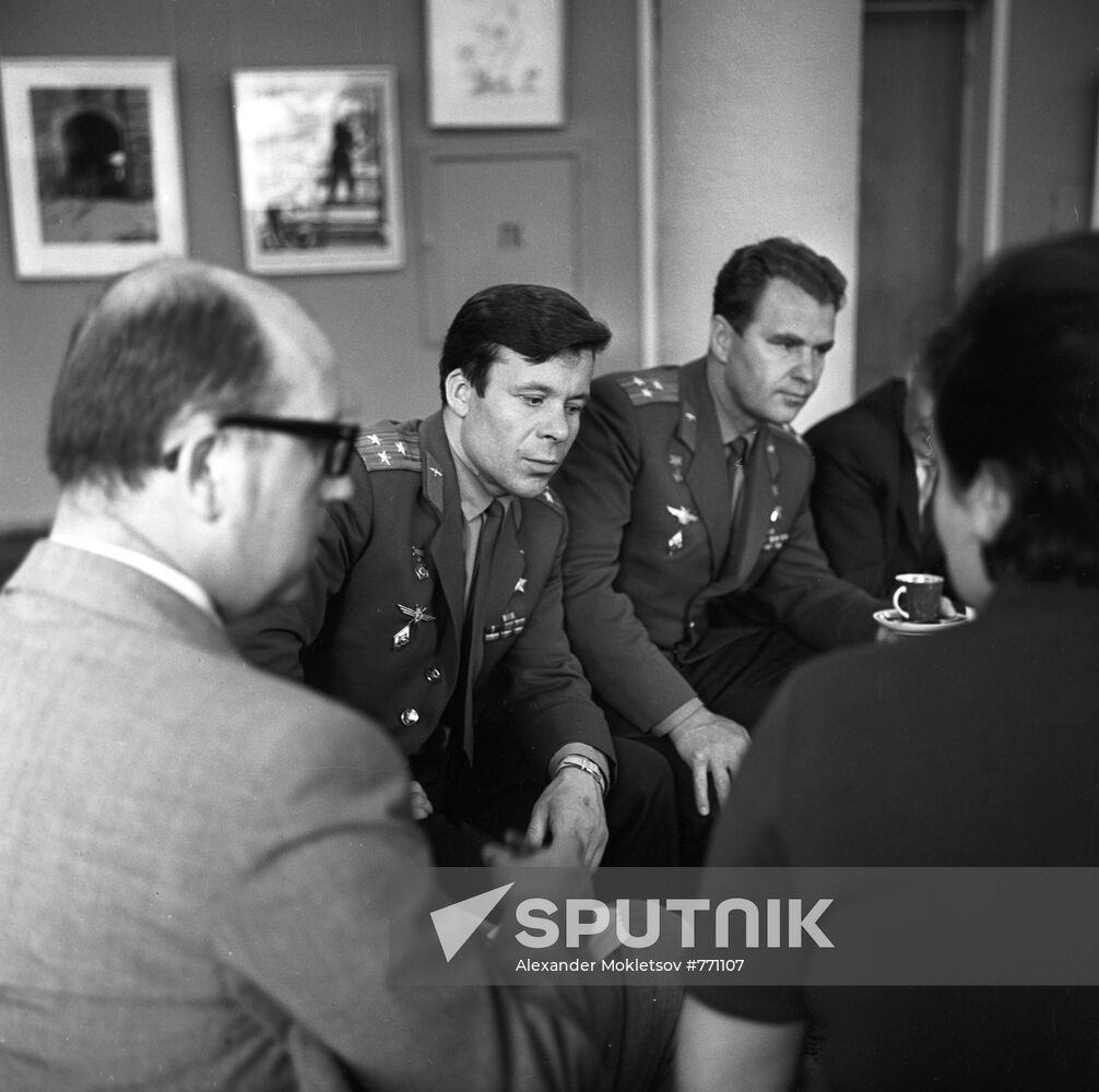 German journalist Dieter Wolf and cosmonauts Vladimir Shatalov, Yevgeny Khrunov