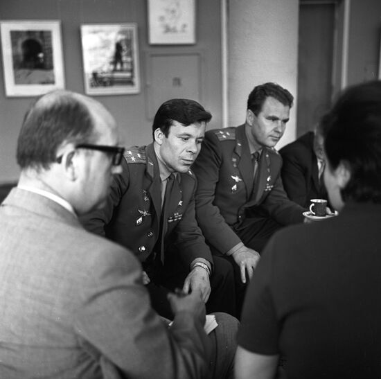 German journalist Dieter Wolf and cosmonauts Vladimir Shatalov, Yevgeny Khrunov