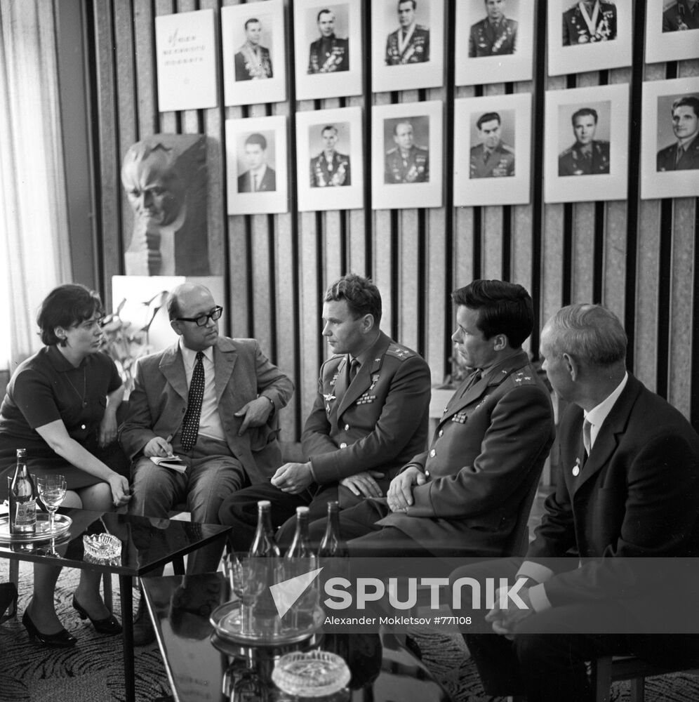 German journalist Dieter Wolf and cosmonauts Vladimir Shatalov, Yevgeny Khrunov