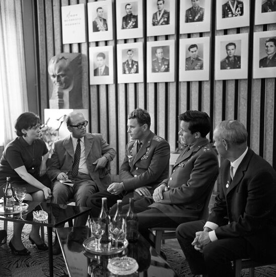German journalist Dieter Wolf and cosmonauts Vladimir Shatalov, Yevgeny Khrunov