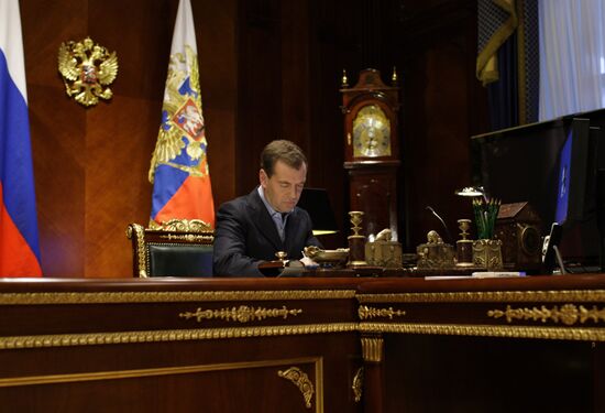 Russian President Dmitry Medvedev in his office