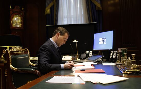 Russian President Dmitry Medvedev in his office