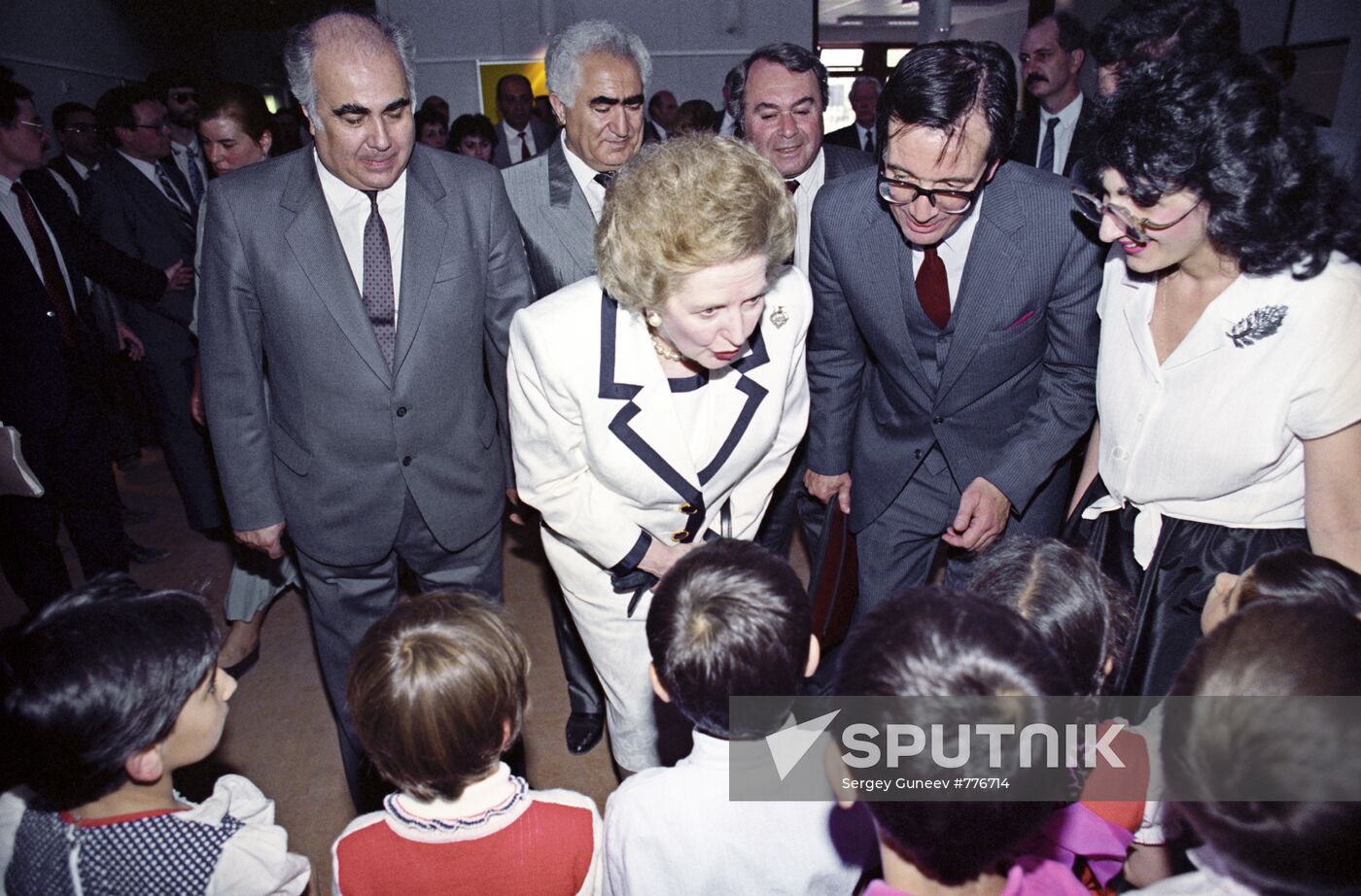 British Prime Minister Margaret Thatcher visiting Leninakan
