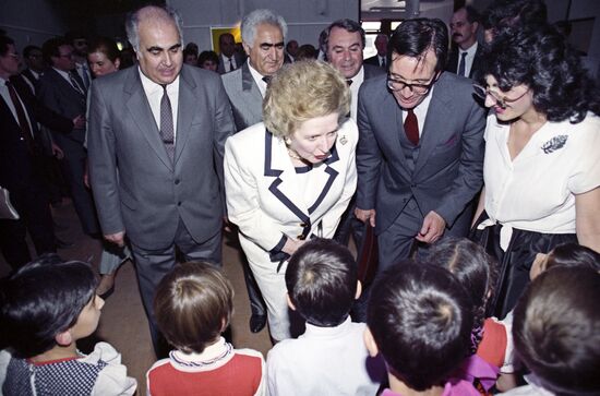 British Prime Minister Margaret Thatcher visiting Leninakan