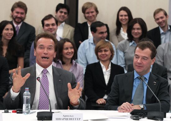 Dmitry Medvedev and Arnold Schwarzenegger