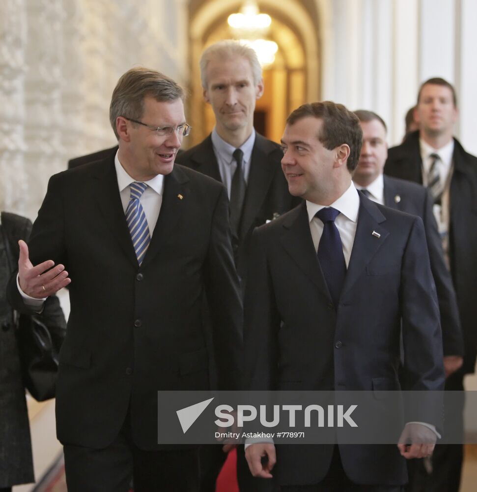 Dmitry Medvedev meets Christian Wulff in the Kremlin