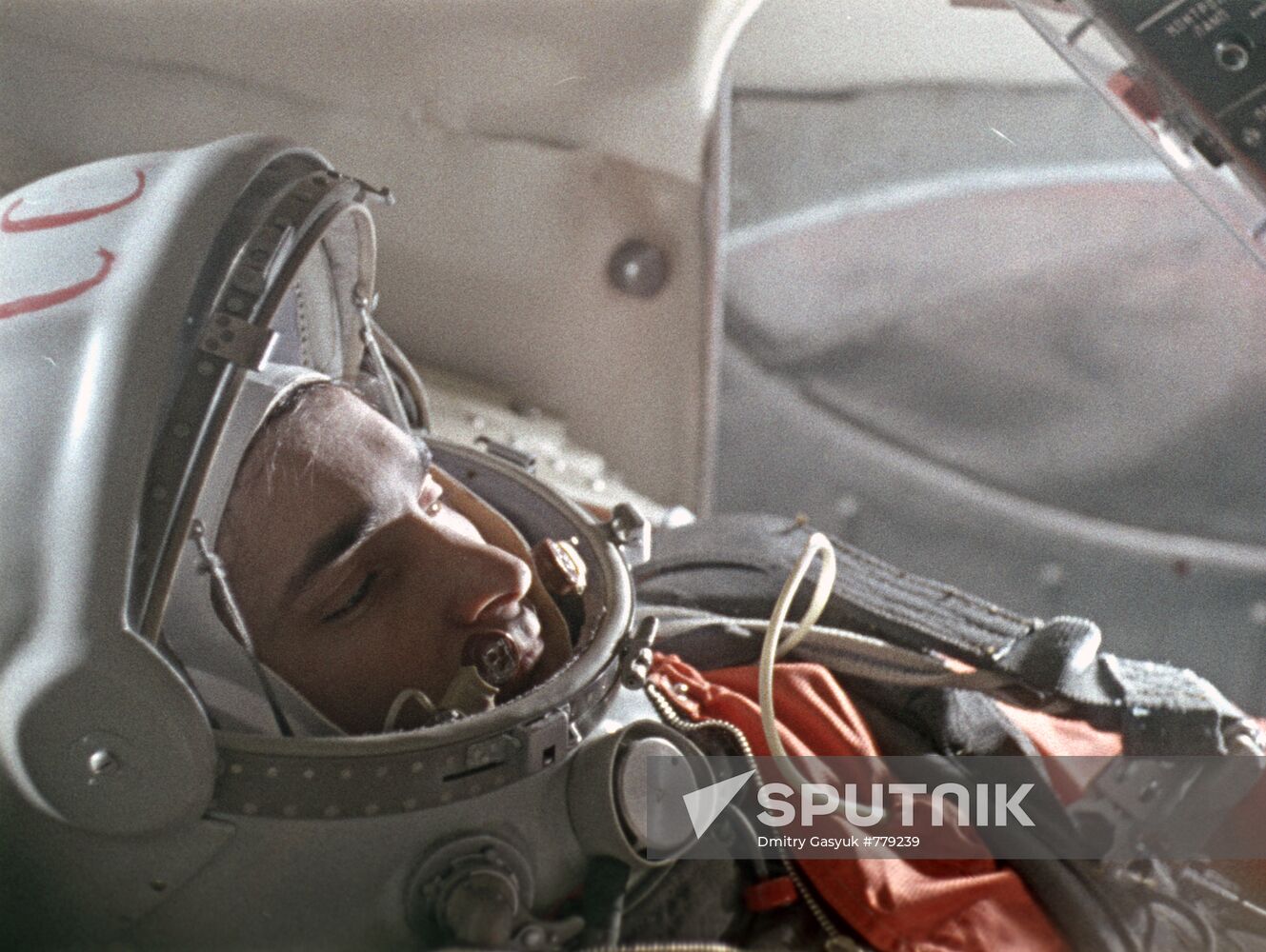Pilot-cosmonaut Valery Bykovsky in the cockpit of the "Vostok" space capsule