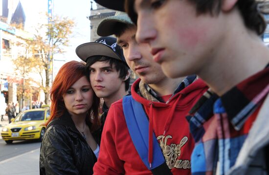 Young people in Prague center