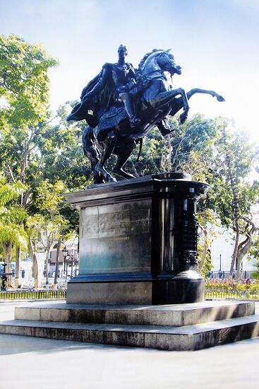 Unveiling foundation stone to Simon Bolivar monument