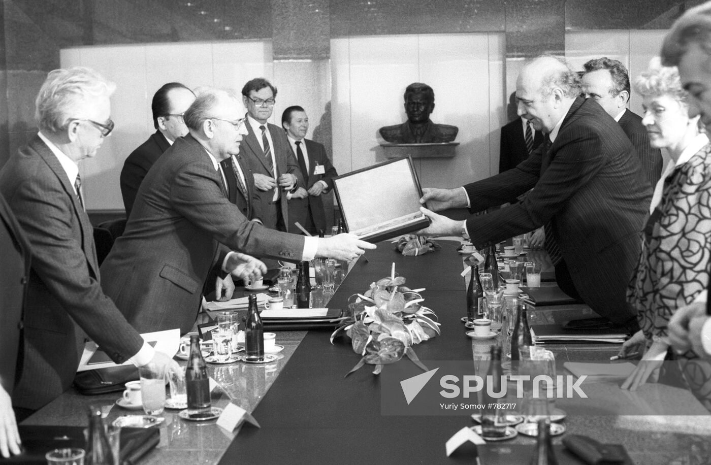 Mikhail Gorbachev during meeting in Yugoslavia