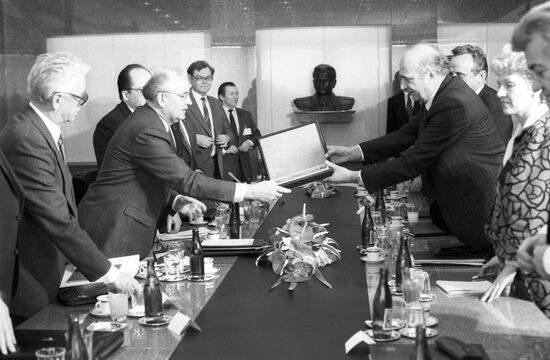Mikhail Gorbachev during meeting in Yugoslavia