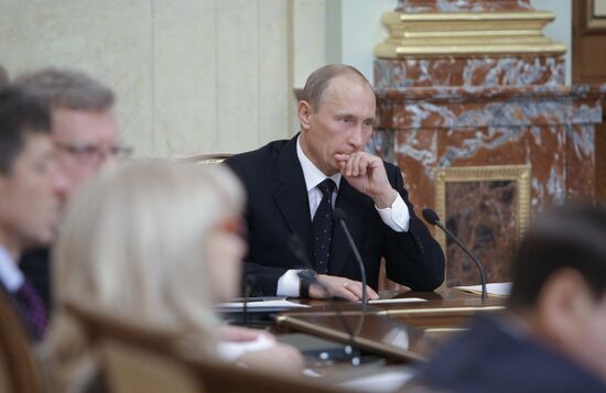 Vladimir Putin holds a government meeting