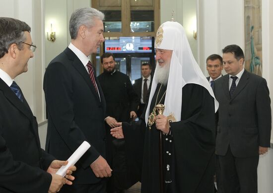Sergei Sobyanin and Patriarch Kirill of Moscow and All Russia