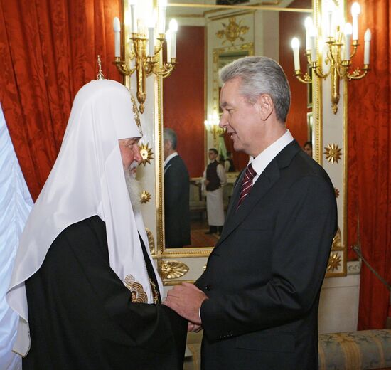 Sergei Sobyanin and Patriarch Kirill of Moscow and All Russia