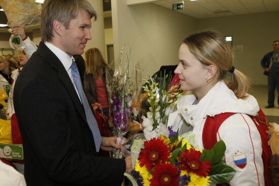 Russian national gymnastics team returns from world championship