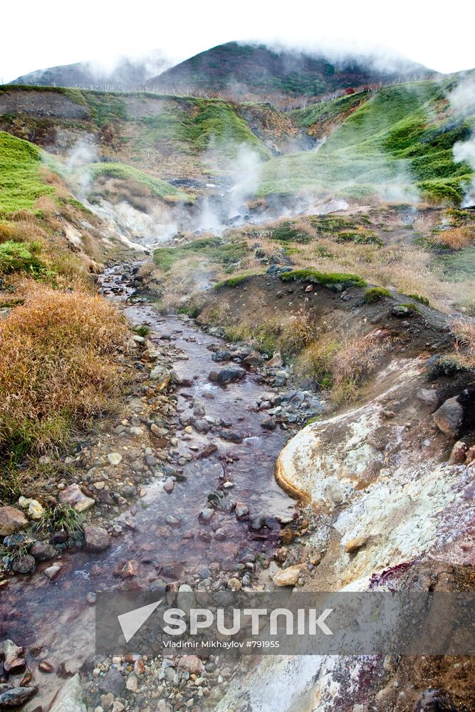 Hot springs and gas outbursts from fumaroles