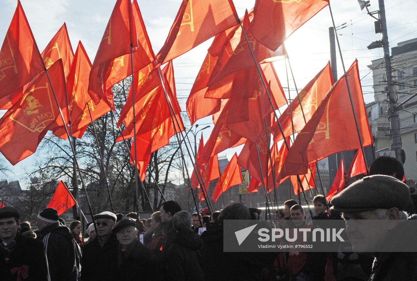 Communists march in Moscow on October Revolution day