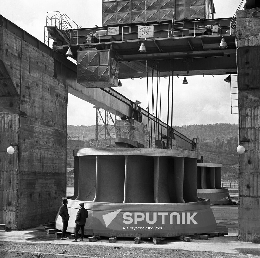 Turbine wheels at construction of Krasnoyarsk Water Power Plant