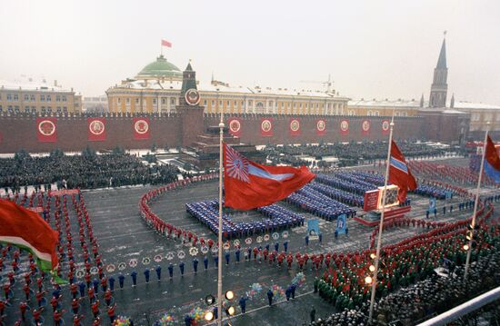 Parade of athletes in Red Square