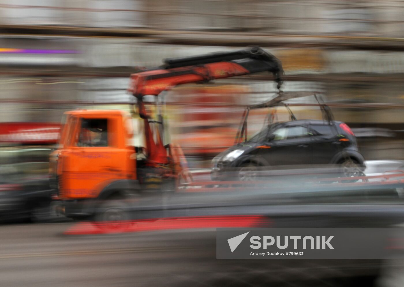 Towing cars from Tverskaya Street in Moscow