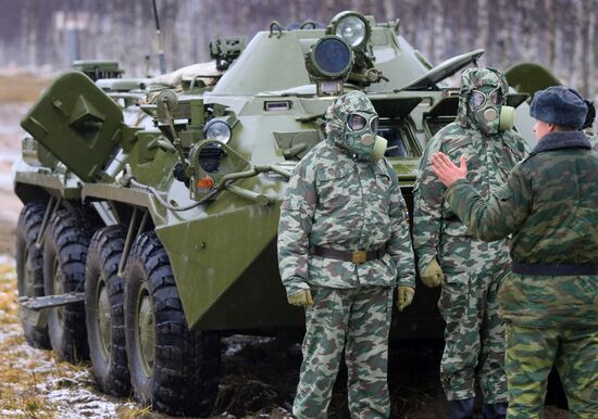 An NBC defense platoon at military exercises